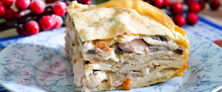 Блинный торт с курицей Домашний блинный торт
